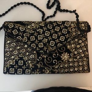 Embroidered black clutch purse